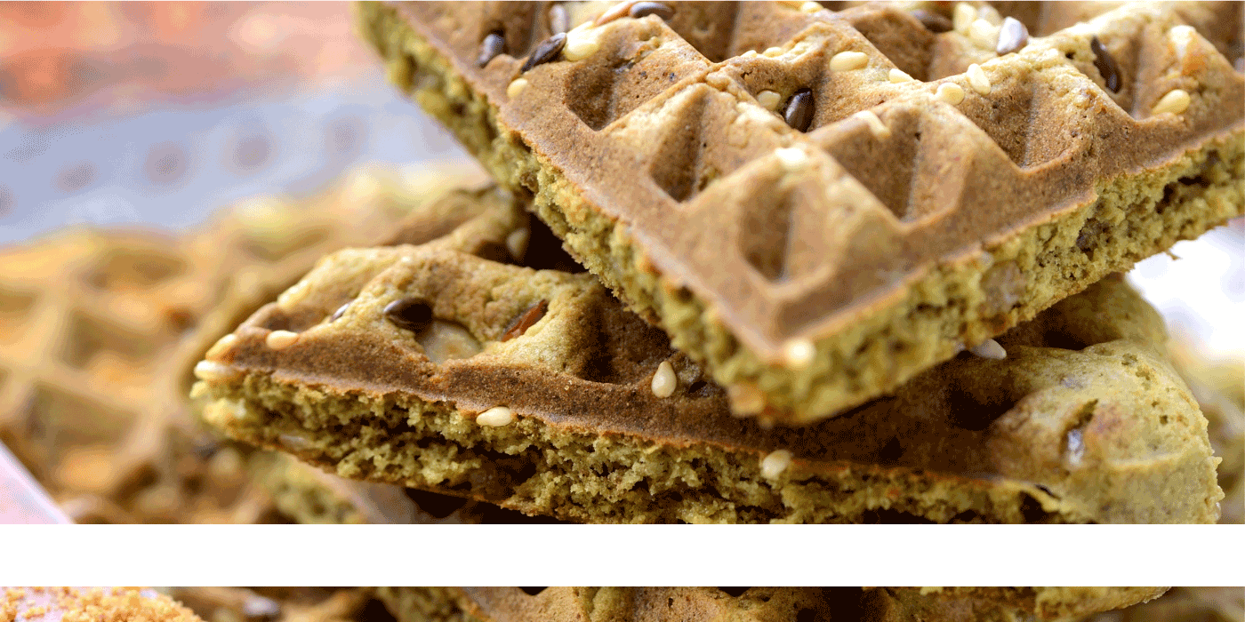 matcha mango coconut waffles
